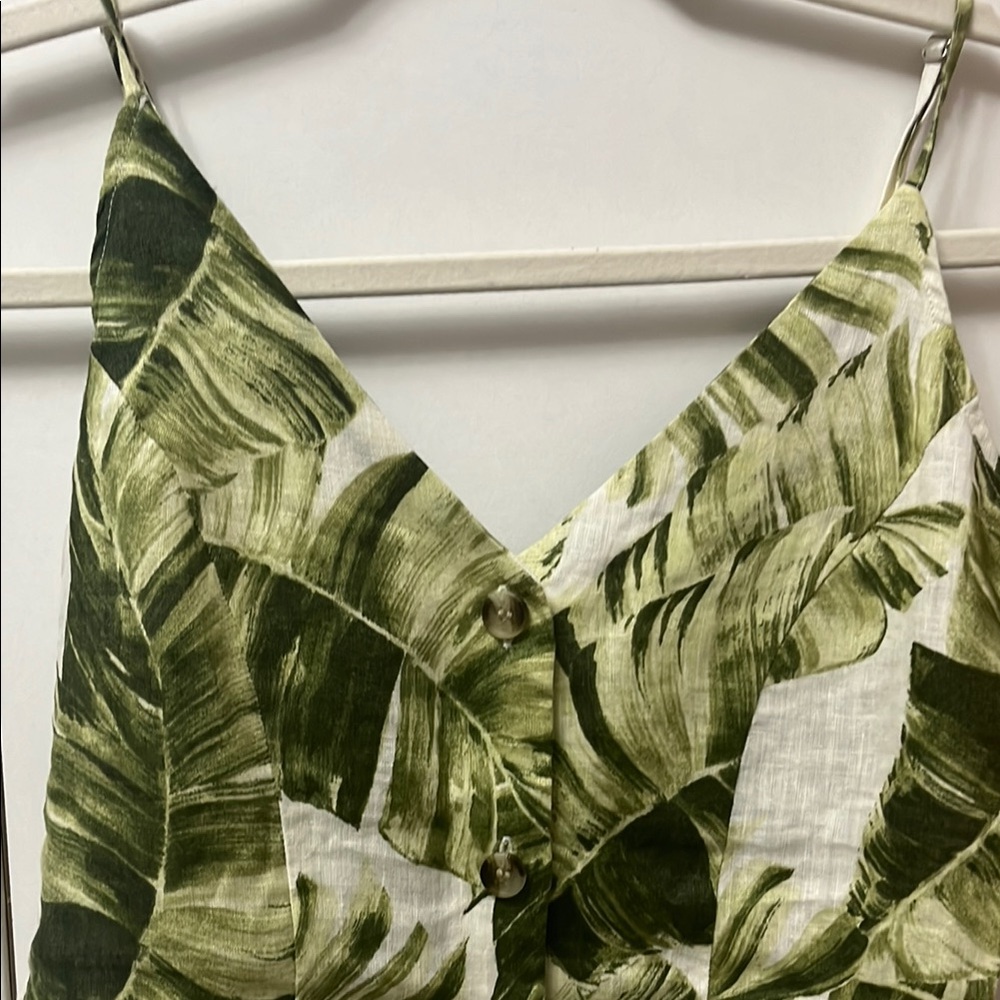 Leaf Print Button-Up V-Neck Top